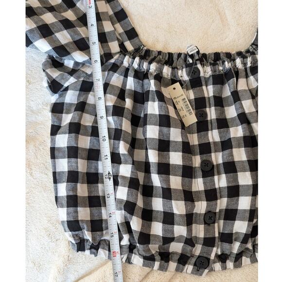 NWT Madewell Linen Puff-Sleeve Button-Front Crop Top in Gingham Check, sz XS - Picture 6 of 8